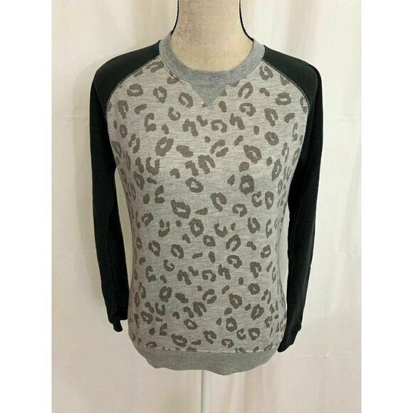 zoe karssen Womens Gray Black Leopard Print Long Sleeve Sweater Top Small - Picture 1 of 6
